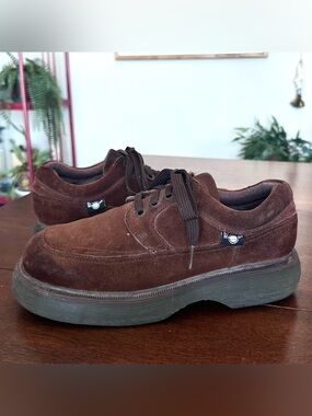 Vintage 90s Dr. Martens Chunky Lace Up Oxford Shoes Brown Suede Low Top | Men 8